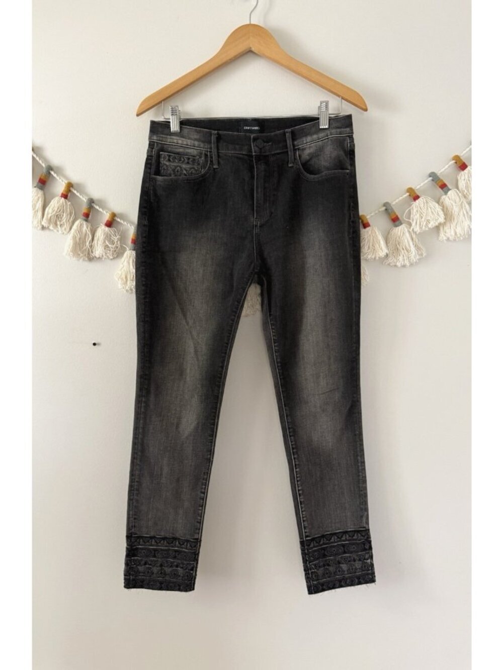 Driftwood Jackie Burn Out Black Embroidered Cuff Jeans Western Boho Rodeo 29